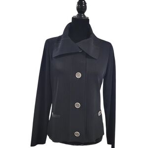 Misook Black Cardigan Knit Pea Coat In Black Size XS Timeless Design